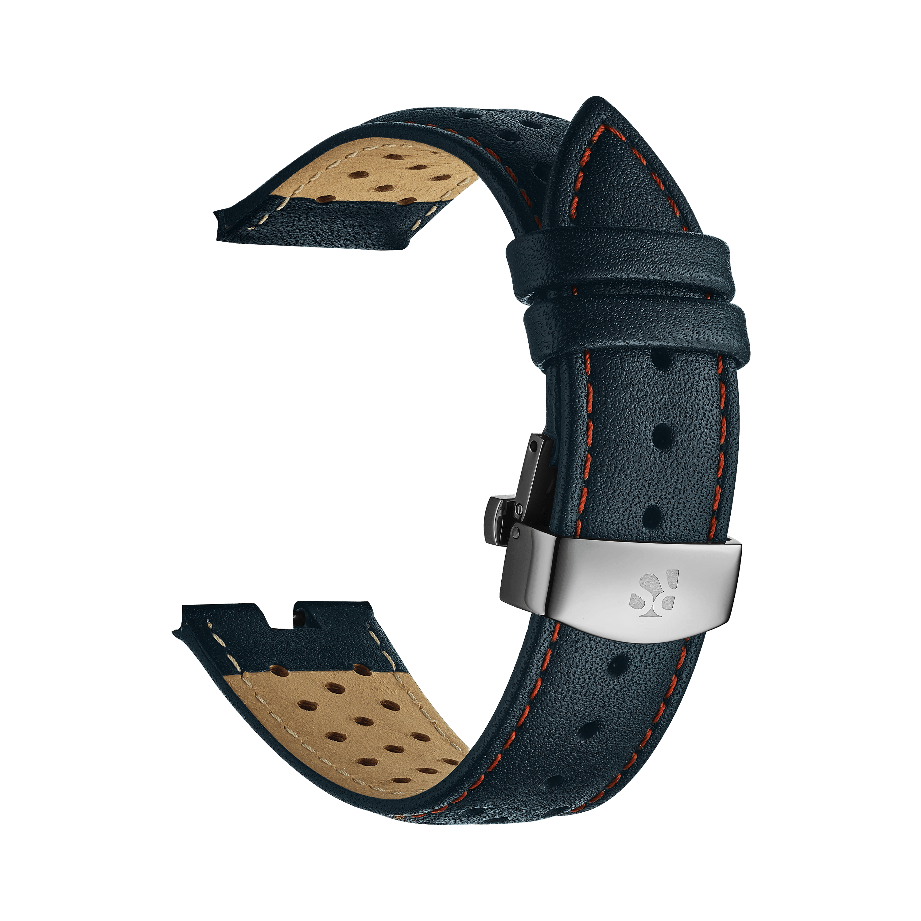 Blue Genuine Leather Watch Strap – Orange Stitch, Dual Push Butterfly Clasp - RICHURUS WATCHES