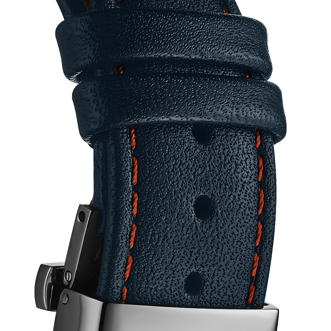 Blue Genuine Leather Watch Strap – Orange Stitch, Dual Push Butterfly Clasp - RICHURUS WATCHES