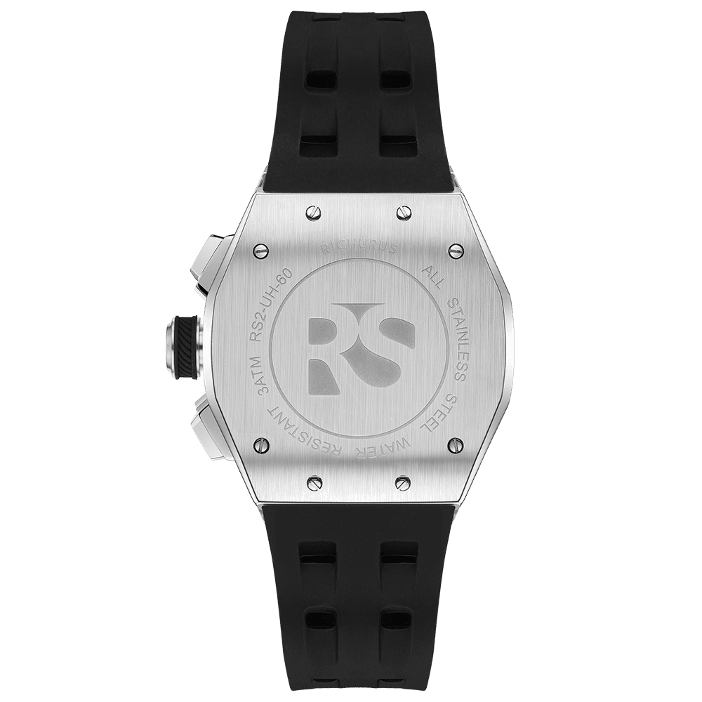 The Aviator Chrono – Silver/Black – Racing Style with Unique Crystal - RICHURUS WATCHES