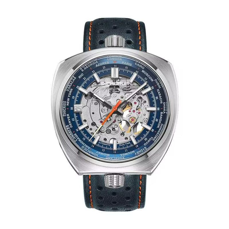 The Genuine Leather Strap of Bullhead – Blue with Orange Stitch