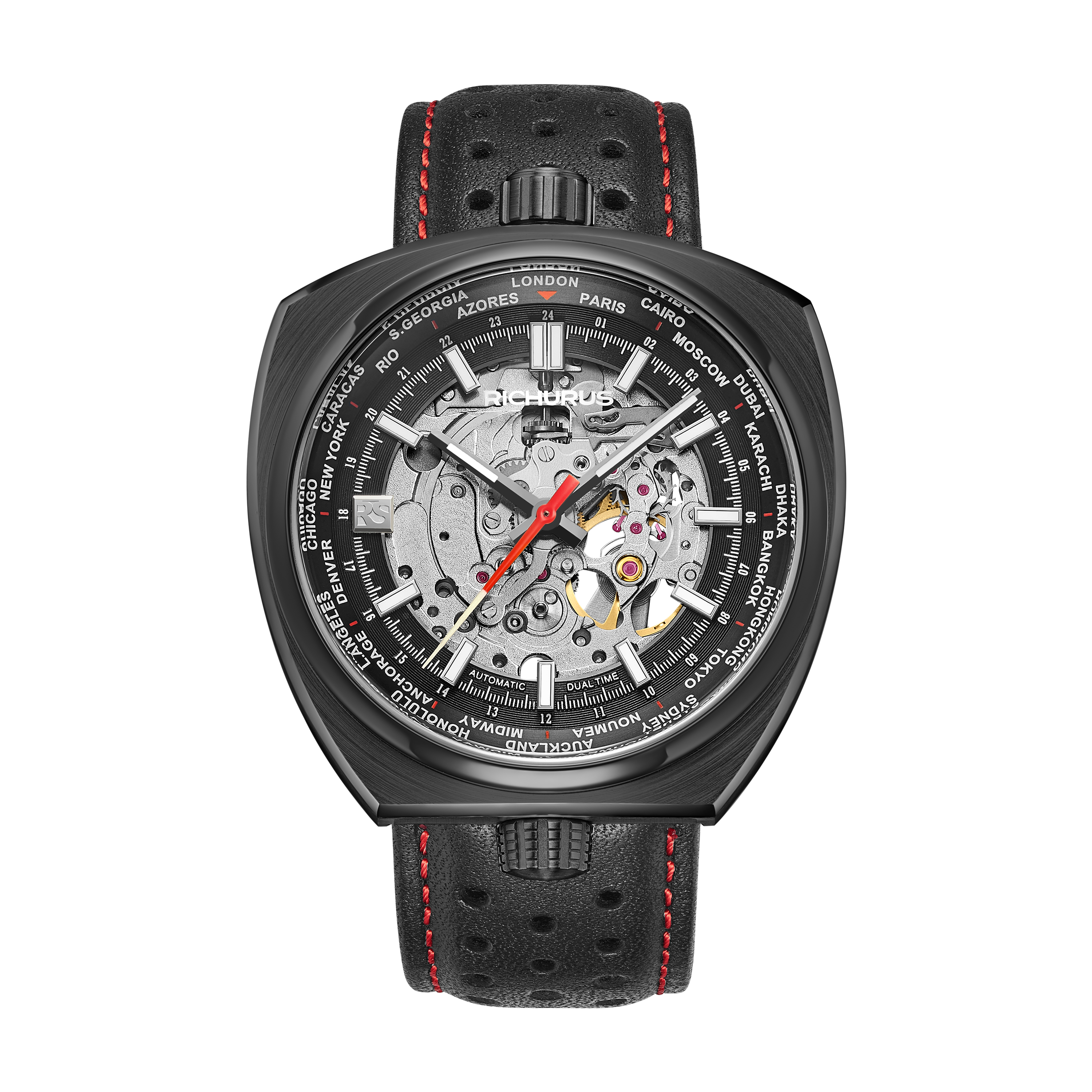 The Genuine Leather Strap of Bullhead – Black with Red Stitch