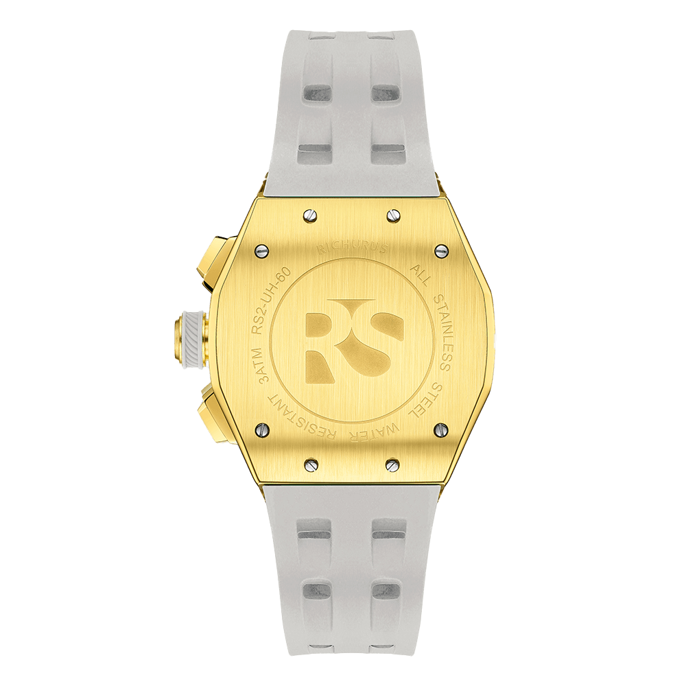 The Aviator Chrono – Gold/White – Racing Style with Unique Crystal - RICHURUS WATCHES