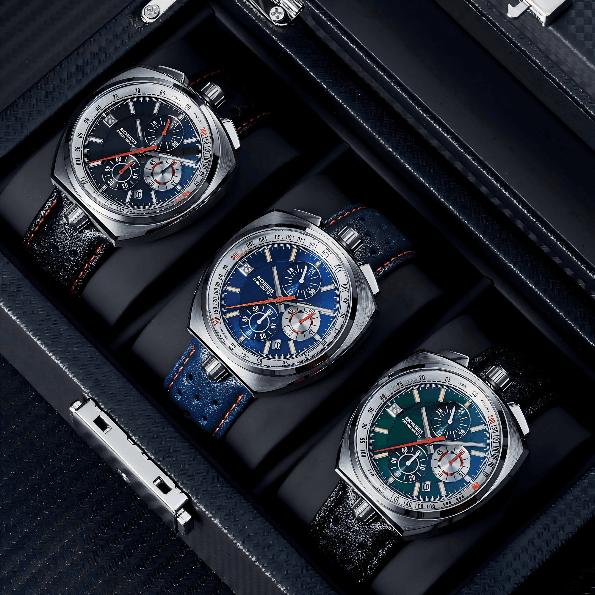 The Bullhead Chrono - Racing-Inspired Classic - Leather - Black - RICHURUS WATCHES