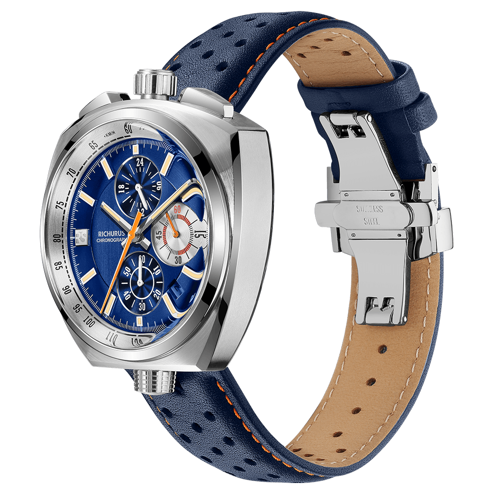 The Bullhead Chrono - Racing-Inspired Classic - Leather - Blue - RICHURUS WATCHES