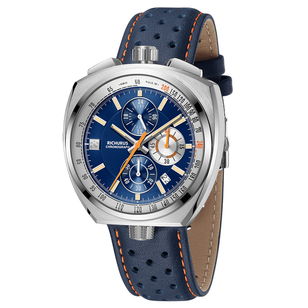 The Bullhead Chrono - Racing-Inspired Classic - Leather - Blue - RICHURUS WATCHES