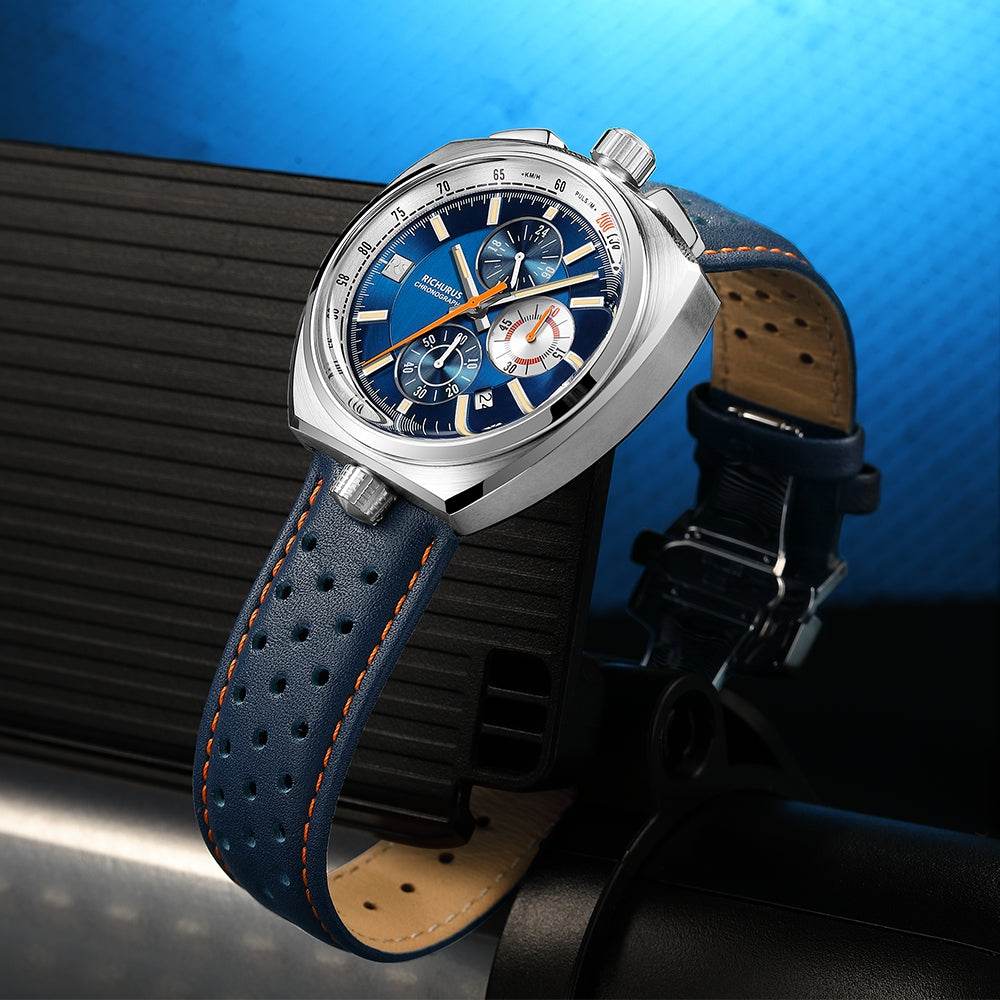 The Bullhead Chrono - Racing-Inspired Classic - Leather - Blue - RICHURUS WATCHES