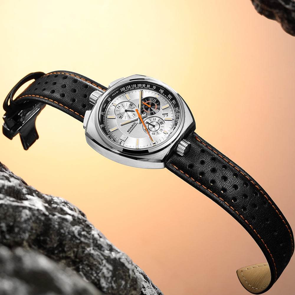 The Bullhead Chrono - Racing-Inspired Classic - Leather - Silver - RICHURUS WATCHES