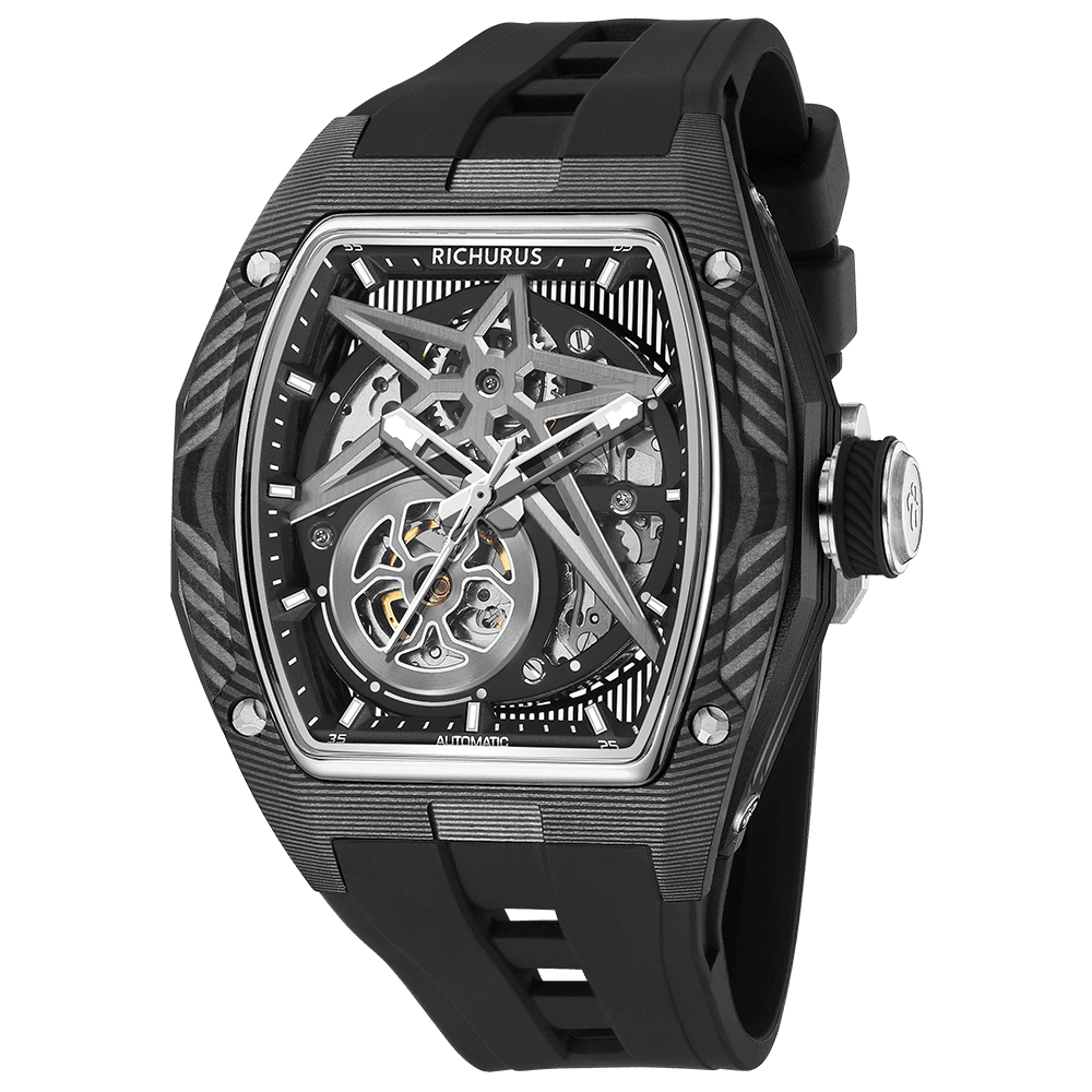 The Carbon Fiber – Black/Black – Skeleton – Automatic Mechanical - RICHURUS WATCHES