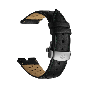 Black Genuine Leather Watch Strap – Green Stitch, Dual Push Butterfly Clasp - RICHURUS WATCHES