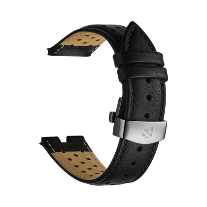 The Genuine Leather Strap of Bullhead – Black with Green Stitch