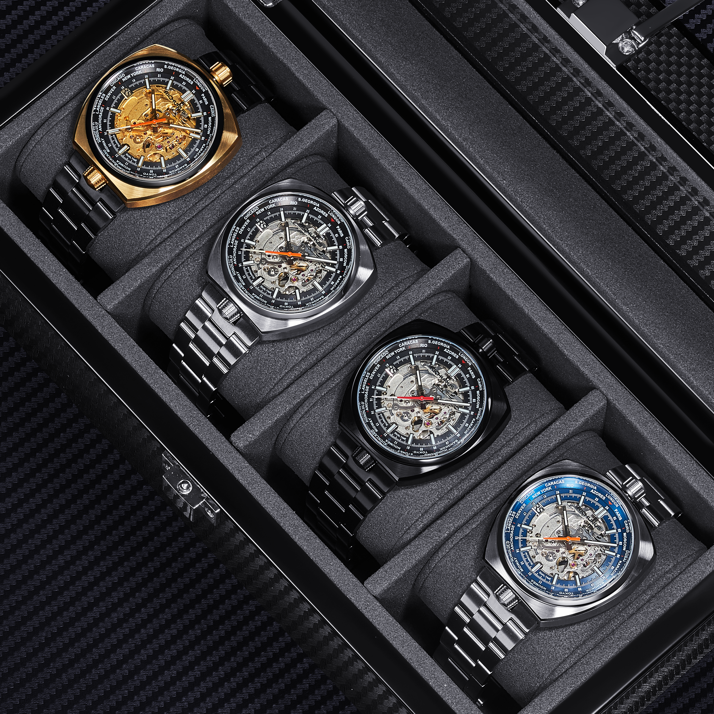 The Bullhead Automatic Skeleton – World Timer - Bracelet - Gold