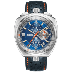 Blue Genuine Leather Watch Strap – Orange Stitch, Dual Push Butterfly Clasp - RICHURUS WATCHES