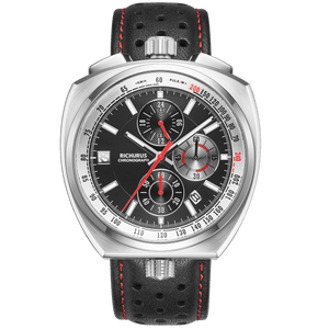 Black Genuine Leather Watch Strap – Red Stitch, Dual Push Butterfly Clasp - RICHURUS WATCHES