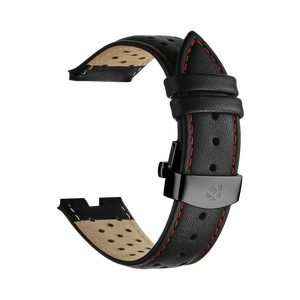 Correa de cuero genuino de Bullhead – Negro con costuras rojas