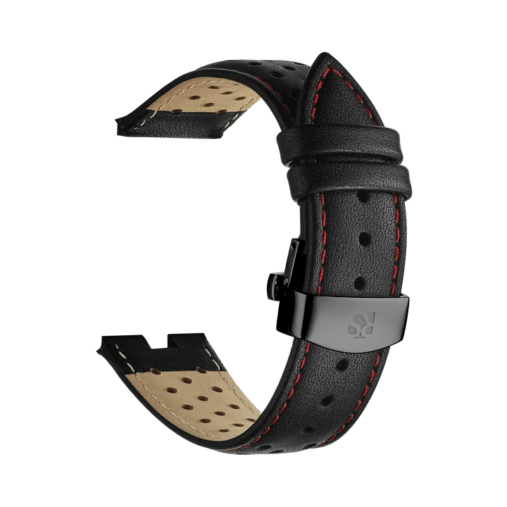 Correa de cuero genuino de Bullhead – Negro con costuras rojas