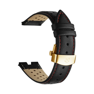 Correa de cuero genuino de Bullhead – Negro con costuras rojas