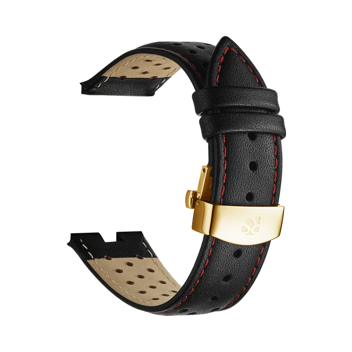 Correa de cuero genuino de Bullhead – Negro con costuras rojas