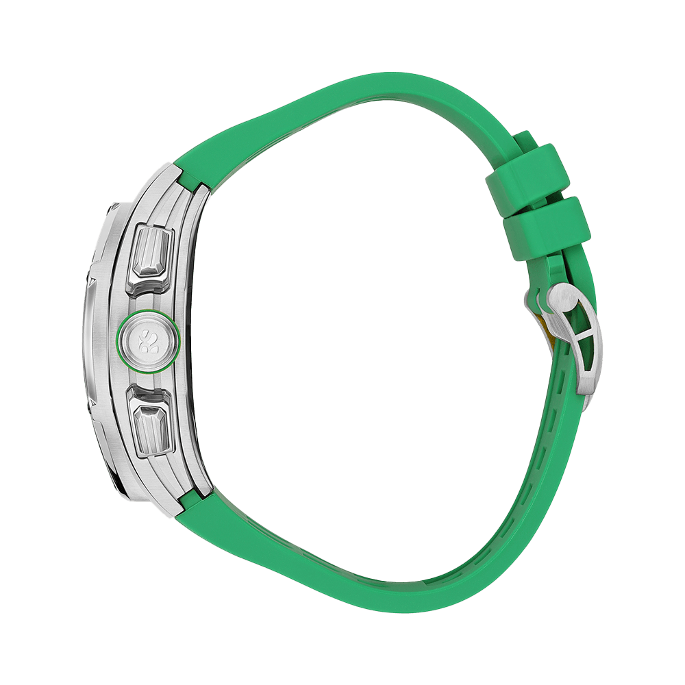 The Aviator Chrono – Silver/Green – Racing Style with Unique Crystal - RICHURUS WATCHES