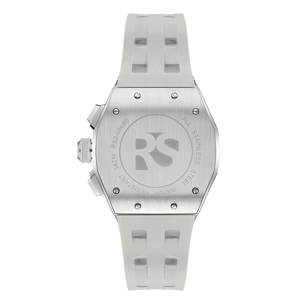 The Aviator Chrono – Silver/White – Racing Style with Unique Crystal - RICHURUS WATCHES