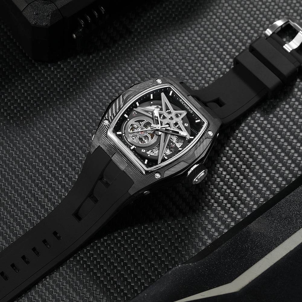 The Carbon Fiber – Black/Black – Skeleton – Automatic Mechanical - RICHURUS WATCHES