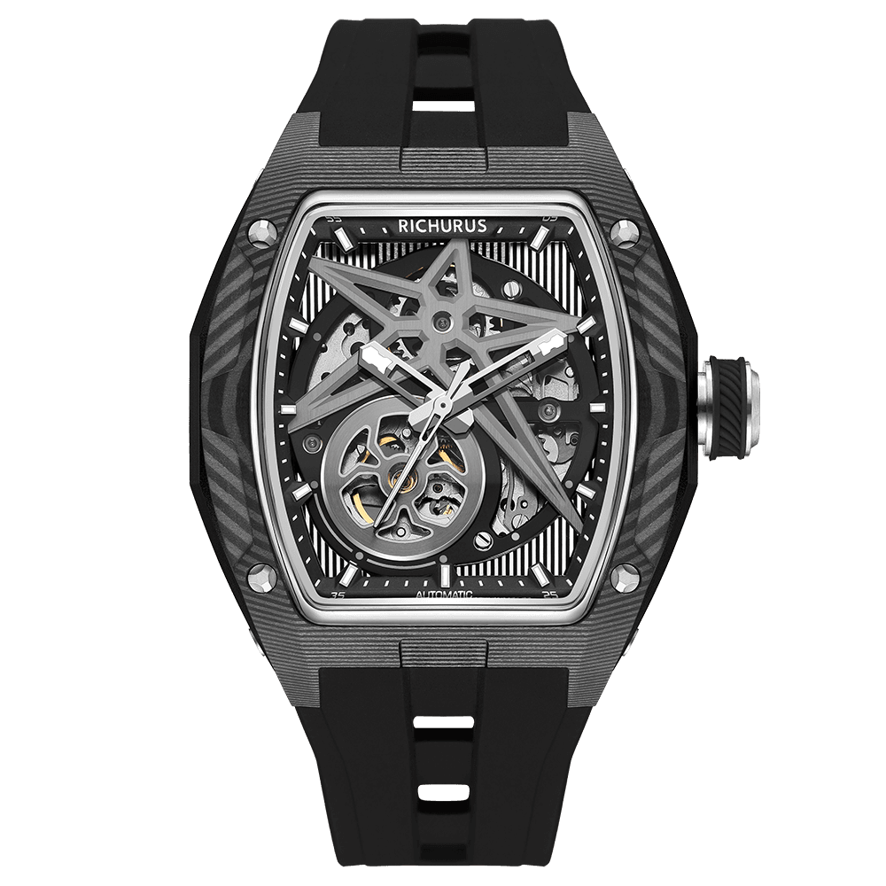 The Carbon Fiber – Black/Black – Skeleton – Automatic Mechanical - RichurusWatches