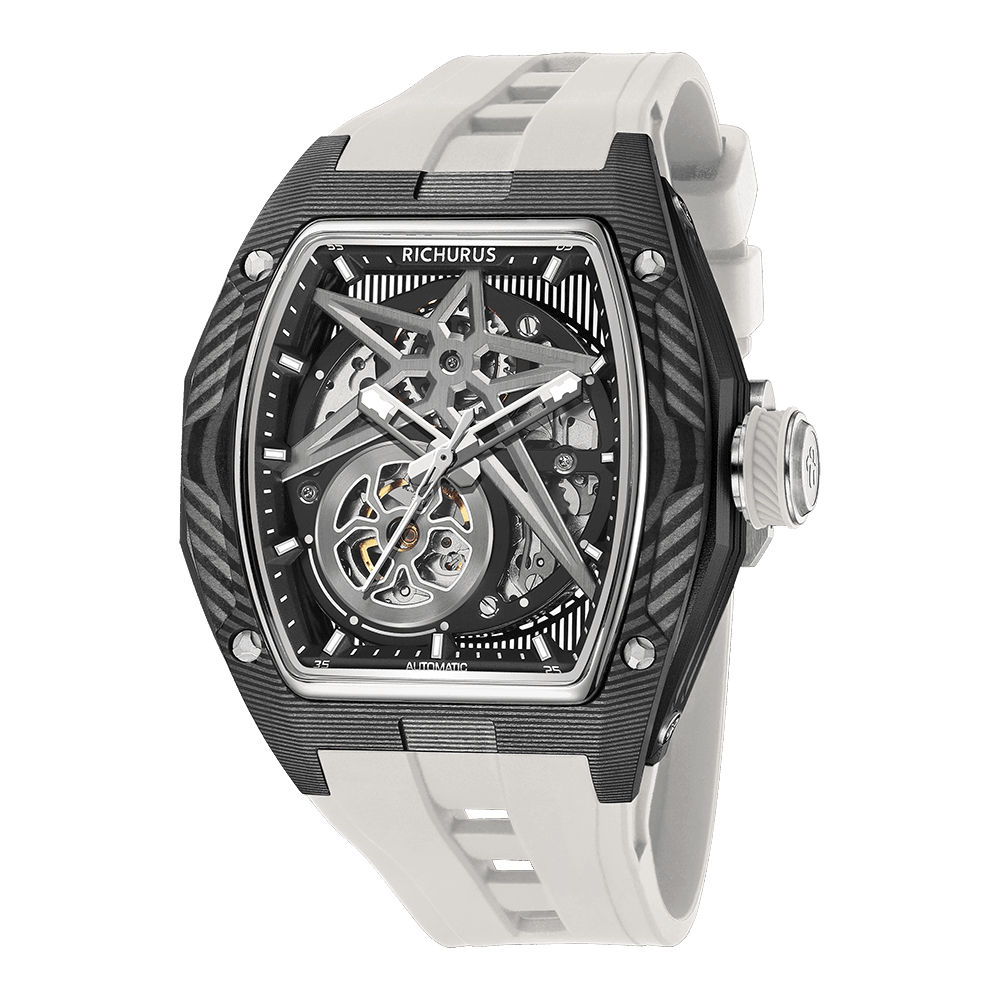 The Carbon Fiber – Black/White – Skeleton – Automatic Mechanical - RichurusWatches