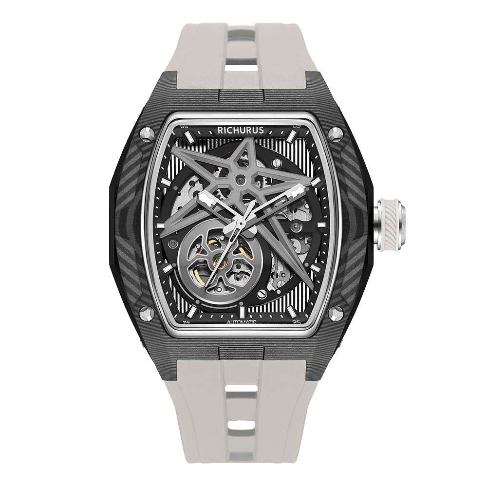 The Carbon Fiber – Black/White – Skeleton – Automatic Mechanical - RichurusWatches