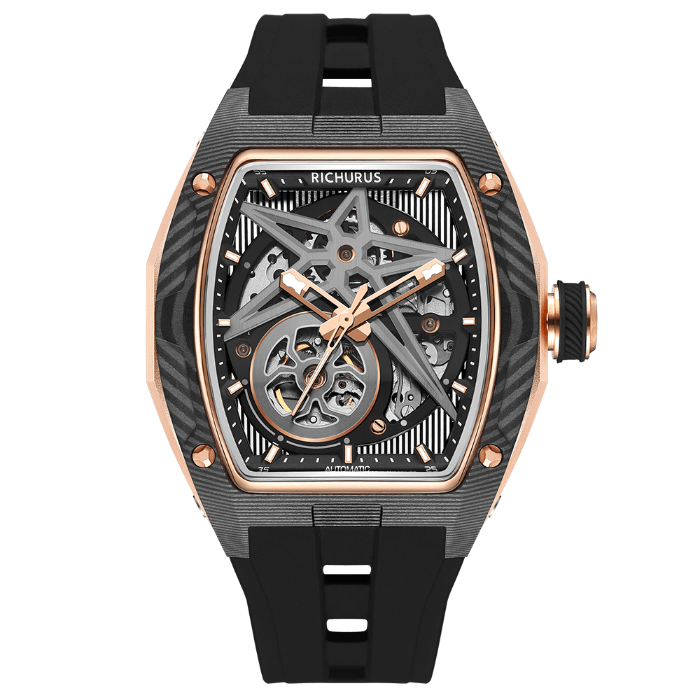 The Carbon Fiber – Rosegold/Black – Skeleton – Automatic Mechanical - RichurusWatches