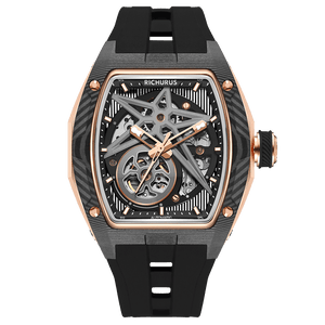 The Carbon Fiber – Rosegold/Black – Skeleton – Automatic Mechanical - RICHURUS WATCHES