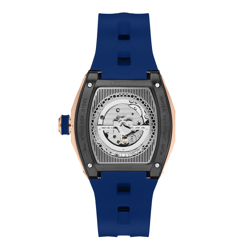 The Carbon Fiber – Rosegold/Blue – Skeleton – Automatic Mechanical - RICHURUS WATCHES