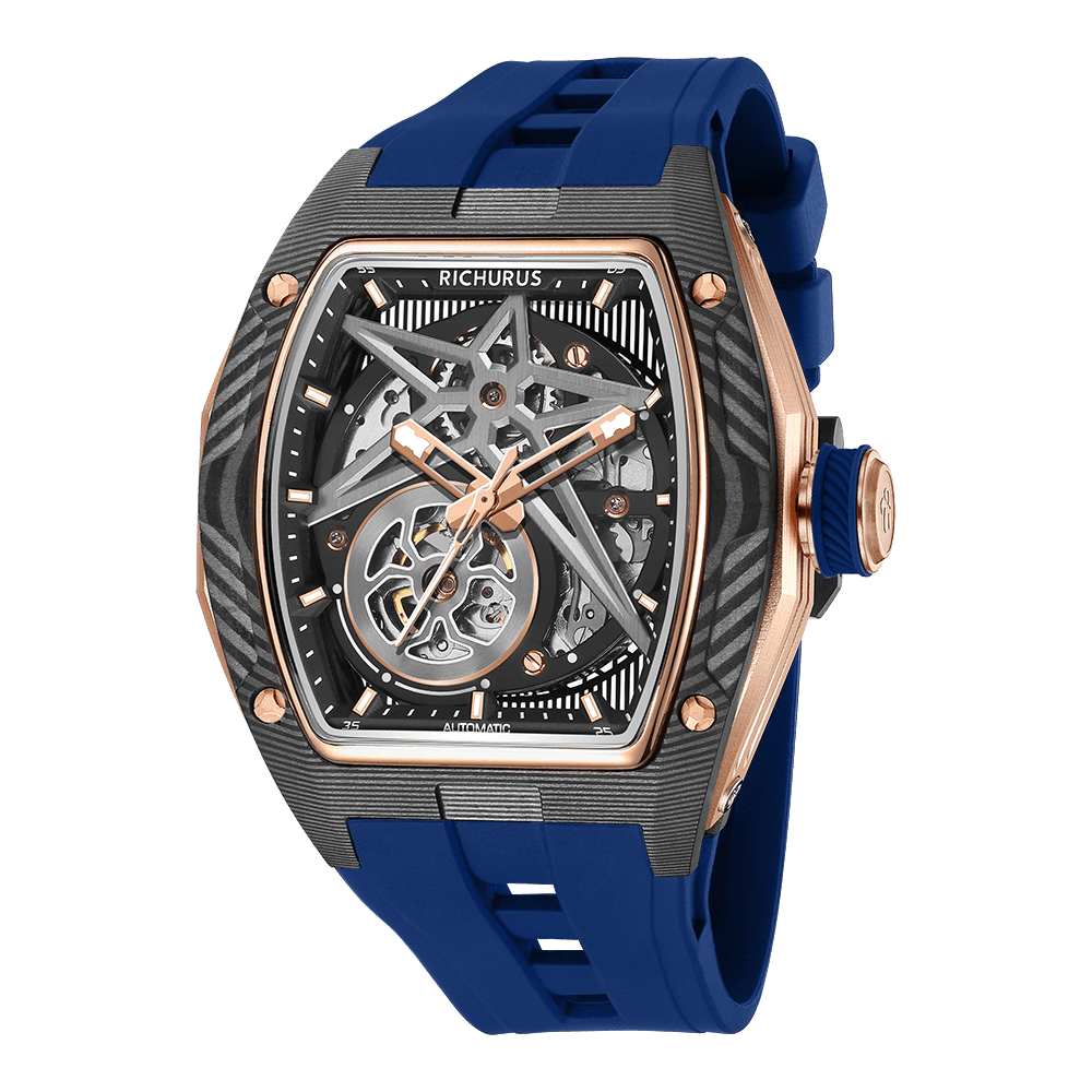 The Carbon Fiber – Rosegold/Blue – Skeleton – Automatic Mechanical - RichurusWatches