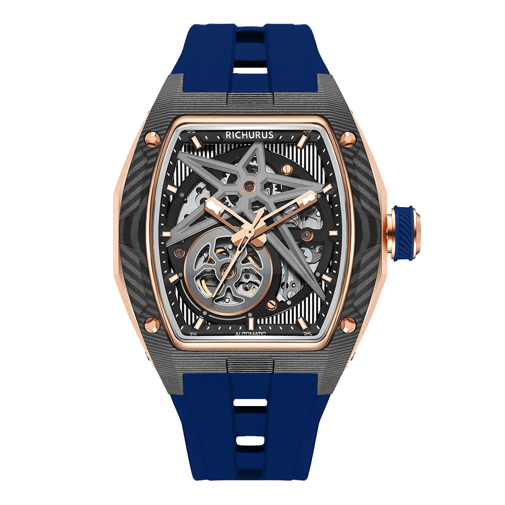 The Carbon Fiber – Rosegold/Blue – Skeleton – Automatic Mechanical - RichurusWatches