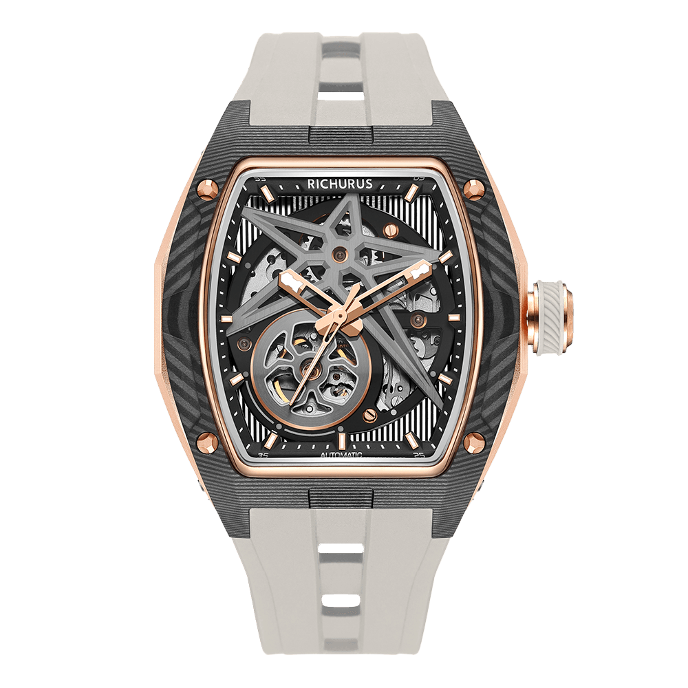 The Carbon Fiber – Rosegold/White – Skeleton – Automatic Mechanical - RichurusWatches