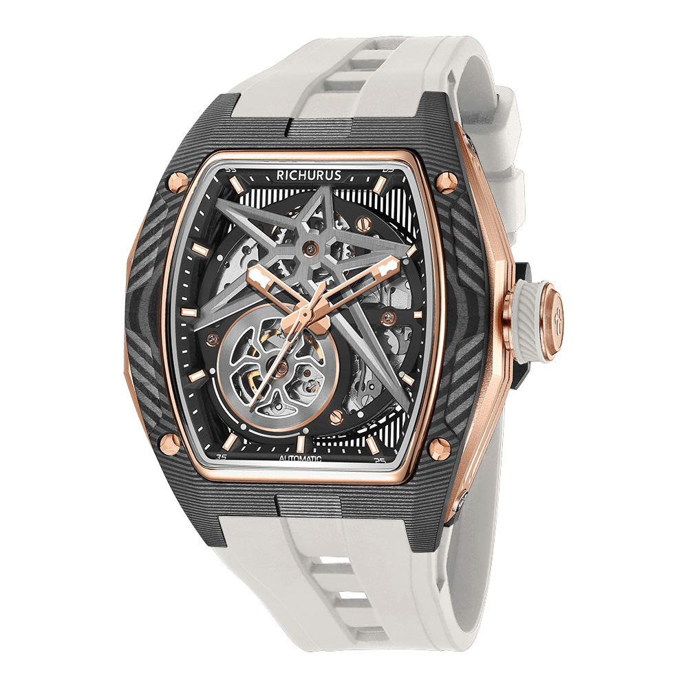 The Carbon Fiber – Rosegold/White – Skeleton – Automatic Mechanical - RichurusWatches